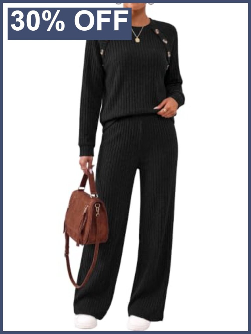 WIHOLL Womens 2 Piece Lounge Set Button Ribbed Knit Sweater Pant Set Fall Travel